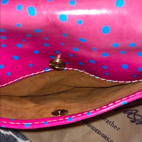 Patricia Nash Pink & Blue Polkadot Leather Purse Pinnacle Pushlock Crossbody Bag - Picture 10 of 17